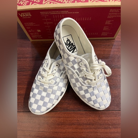 Vans Shoes - Womens 7 Vans Authentic Low Pro Embroidered Checkerboard Gray Low Top HALF BOX